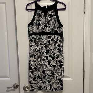 White House Black Market Black & White Lace-Overlay Midi Dress